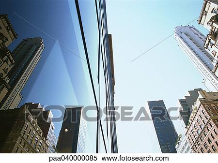 Stock Photography - United States, New York, skyscrapers, low angle view. Fotosearch