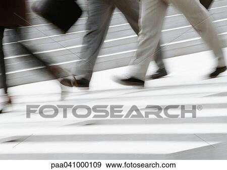 Business people walking on pedestrian crossings, low section, blurred, b&w View Large Photo Image Stock Photo - Business people walking on pedestrian crossings, low section, blurred, b&w. Fotosearch