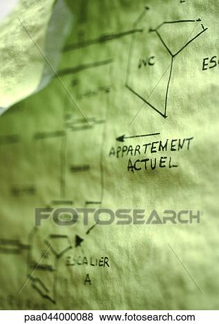 Stock Photo - Blueprint with indications in French, close-up. Fotosearch