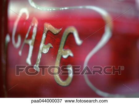 Cafe text on sign in window, close-up View Large Photo Image Stock Photo - Cafe text on sign in window, close-up. Fotosearch