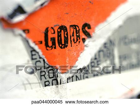 Stock Photography - Gods text printed on torn poster, close-up. Fotosearch