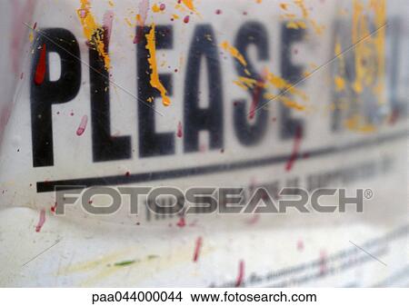 Please text printed in block capitals and paint spatterings View Large Photo Image Picture - Please text printed in block capitals and paint spatterings. Fotosearch