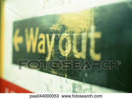 Way out text and arrow on sign, close-up View Large Photo Image Stock Image - Way out text and arrow on sign, close-up . Fotosearch