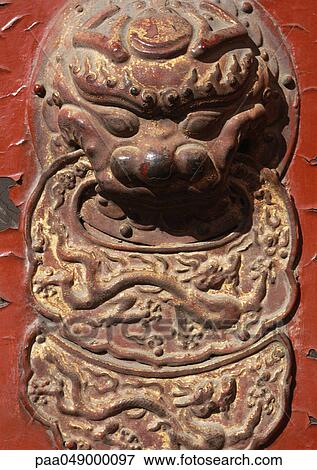 China, Beijing, Forbidden City, dragon detail on door, close-up View Large Photo Image Stock Photo - China, Beijing, Forbidden City, dragon detail on door, close-up. Fotosearch
