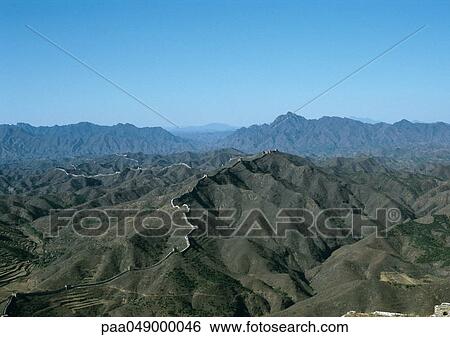 Stock Photograph - China, Hebei Province, Simatai, the Great Wall, aerial view. Fotosearch