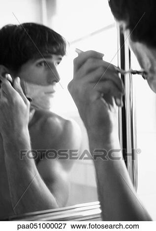 Man shaving in mirror, b&w View Large Photo Image Stock Photo - Man shaving in mirror, b&w. Fotosearch