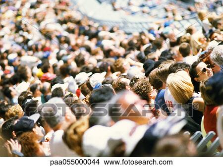 Crowd in stadium, high angle view View Large Photo Image Picture - Crowd in stadium, high angle view. Fotosearch