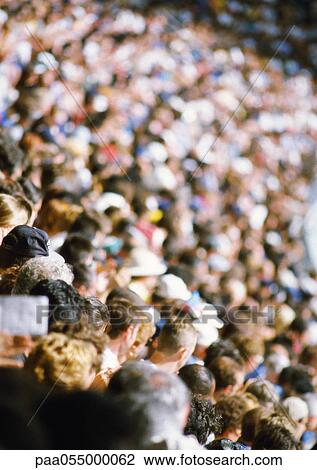 Crowd in stadium, high angle view, blurred View Large Photo Image Stock Image - Crowd in stadium, high angle view, blurred. Fotosearch
