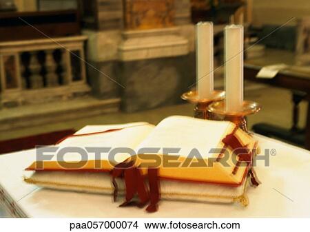 Bible on altar in church View Large Photo Image Picture - Bible on altar in church. Fotosearch