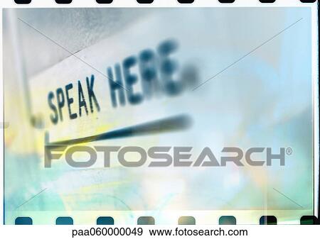 Arrow and "speak here" text, close-up View Large Illustration Stock Illustration - Arrow and "speak here" text, close-up. Fotosearch