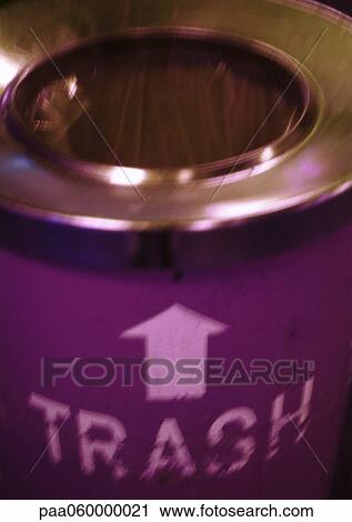 Arrow and "trash" on trash can, close-up View Large Illustration Clip Art - Arrow and "trash" on trash can, close-up. Fotosearch