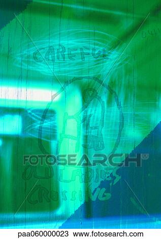 Drawing - Drawing of elderly person with "careful" and "old ladies crossing" texts, composite, close-up. Fotosearch