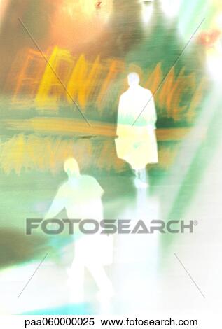 Stock Illustration - Entrance text with two male figures, composite, close-up. Fotosearch