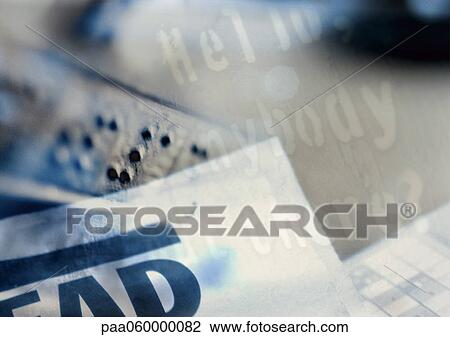 Drawing - Hello anybody there? text and braille, composite, close-up. Fotosearch