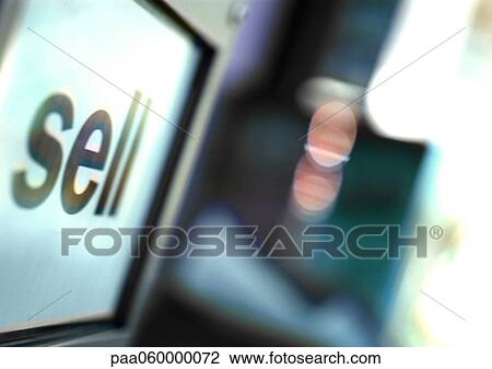 Drawing - Sell text on screen, close-up. Fotosearch