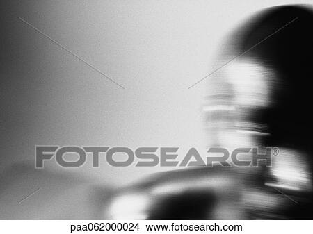 Picture - Man's face, close up, blurred, black and white.. Fotosearch