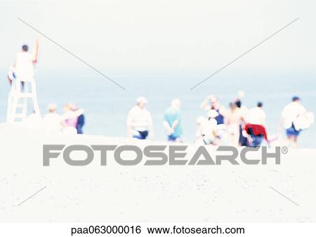 Group of people on beach, blurred View Large Photo Image Stock Photograph - Group of people on beach, blurred. Fotosearch
