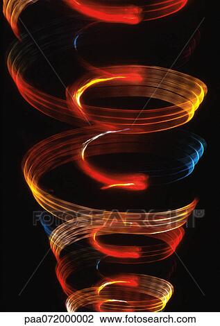 Drawing - Spiraling light effect, one within the other, oranges, reds and blues.. Fotosearch