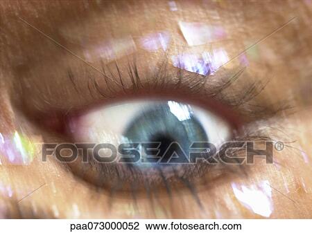 Stock Image - Woman's blue eye, blurred close up, upside down. Fotosearch