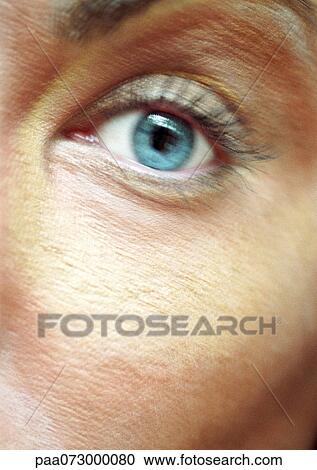 Woman's blue eye, looking at camera, blurred close up. View Large Photo Image Stock Image - Woman's blue eye, looking at camera, blurred close up.. Fotosearch