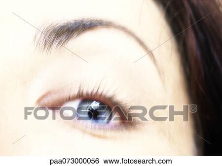 Woman's blue eye looking at camera, view from below, blurred close up. View Large Photo Image Stock Photograph - Woman's blue eye looking at camera, view from below, blurred close up.. Fotosearch