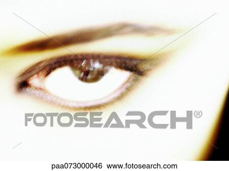 Stock Photograph - Woman's brown eye, front view, blurred.. Fotosearch