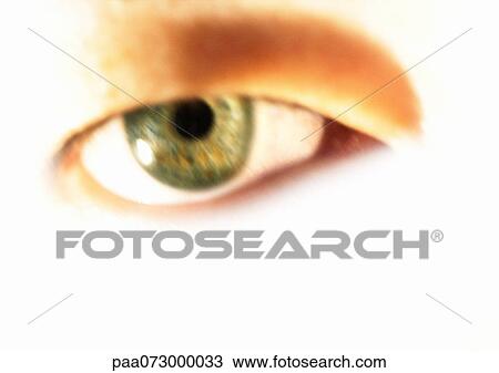 Stock Image - Woman's green eye, blurred close up.. Fotosearch