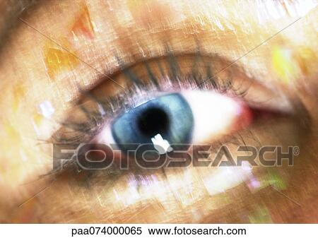 Stock Photography - Woman's blue eye, close-up, blurred. Fotosearch