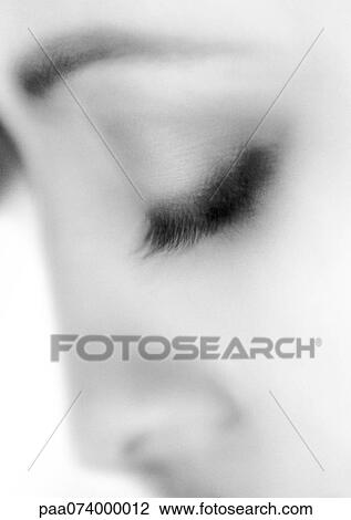 Woman's closed eye, blurry, close-up, black and white. View Large Photo Image Stock Image - Woman's closed eye, blurry, close-up, black and white.. Fotosearch