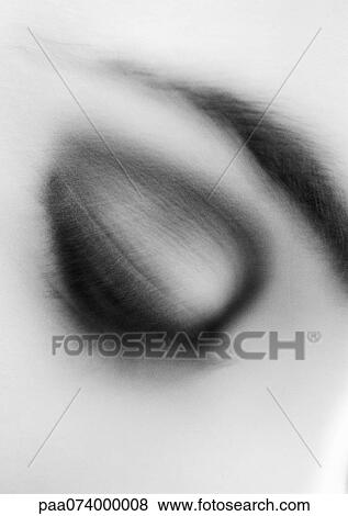 Stock Photo - Woman's closed eye with make-up, close-up, black and white.. Fotosearch