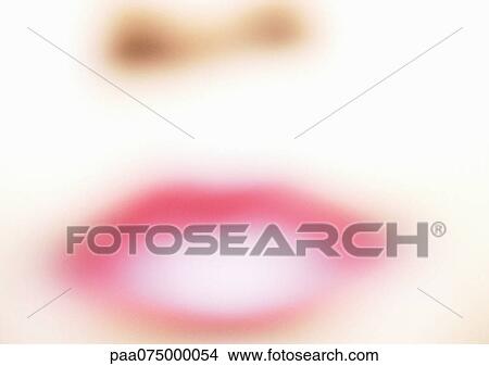 Woman wearing pink lipstick, close up of mouth, blurred. View Large Photo Image Picture - Woman wearing pink lipstick, close up of mouth, blurred.. Fotosearch