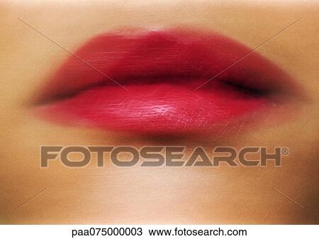 Woman wearing red lipstick, close up of mouth, blurred. View Large Photo Image Stock Image - Woman wearing red lipstick, close up of mouth, blurred.. Fotosearch