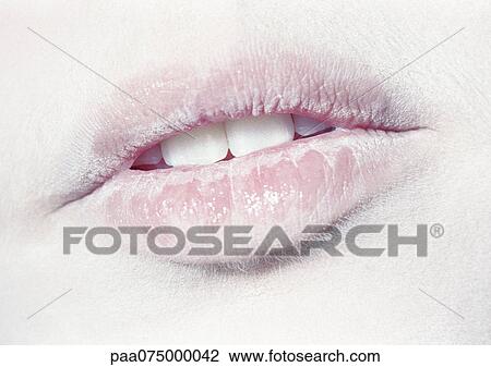 Woman wearing white face powder, close up of open mouth. View Large Photo Image Stock Image - Woman wearing white face powder, close up of open mouth.. Fotosearch