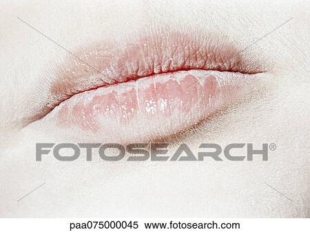 Woman wearing white face powder, close up of mouth. View Large Photo Image Stock Photography - Woman wearing white face powder, close up of mouth.. Fotosearch