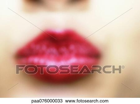 Close up of woman's mouth with lipstick, blurry. View Large Photo Image Stock Image - Close up of woman's mouth with lipstick, blurry.. Fotosearch