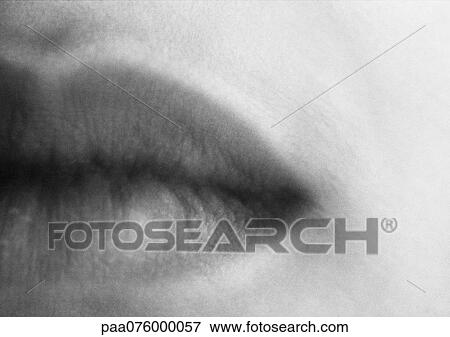 Stock Photo - Extreme close up of woman's mouth, partial view, black and white. Fotosearch