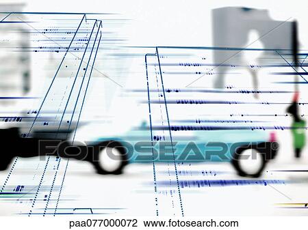 Architectural drawing superimposed on cars in street View Large Photo Image Stock Image - Architectural drawing superimposed on cars in street. Fotosearch