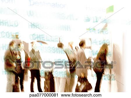 Arrival and departure board superimposed over crowd of people, blurry. View Large Photo Image Stock Image - Arrival and departure board superimposed over crowd of people, blurry.. Fotosearch