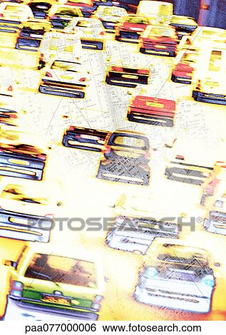 Stock Photograph - Cars on freeway, high contrast.. Fotosearch
