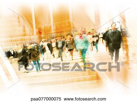 Stock Photography - Crowd crossing on crosswalk, montage. Fotosearch
