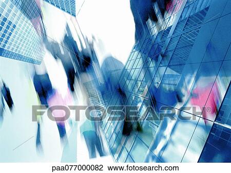 Crowd of people, blurry, superimposed over skyscrapers, low angle view View Large Photo Image Stock Image - Crowd of people, blurry, superimposed over skyscrapers, low angle view. Fotosearch