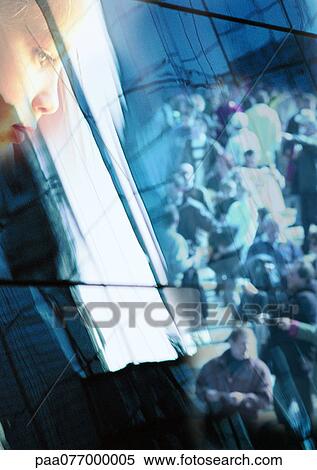 Girl overlooking crowd, montage View Large Photo Image Stock Photography - Girl overlooking crowd, montage. Fotosearch