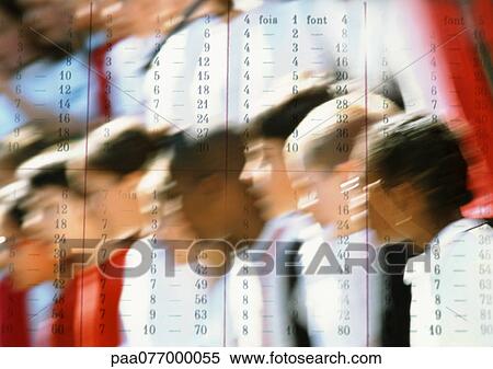 Stock Photography - School children, close-up, superimposed with multiplication table. Fotosearch
