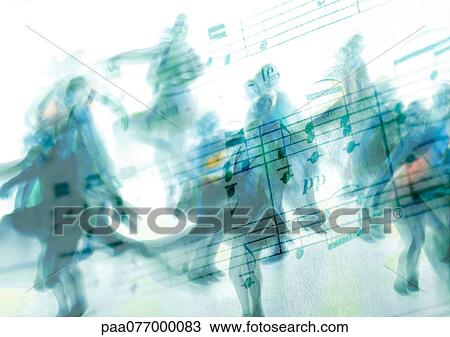Silhouettes of dancers superimposed on sheet music View Large Photo Image Stock Image - Silhouettes of dancers superimposed on sheet music. Fotosearch