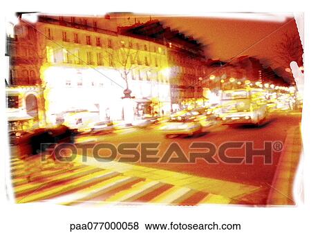 Street with crosswalk, at night, blurry. View Large Photo Image Stock Photo - Street with crosswalk, at night, blurry.. Fotosearch
