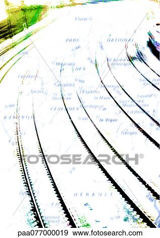 Stock Photo - Traintracks superimposed on map. Fotosearch