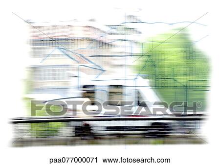 Van going by building and treew, blurred, superimposed on drawing of town View Large Photo Image Stock Image - Van going by building and treew, blurred, superimposed on drawing of town. Fotosearch