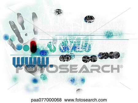 Stock Photo - WWW text on hand print, and round forms, montage. Fotosearch