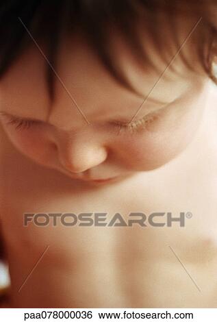 Stock Photograph - Baby looking down, close-up. Fotosearch