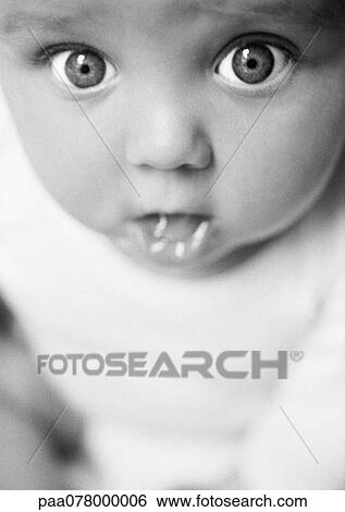 Baby with open mouth, close-up, B&W. View Large Photo Image Stock Photograph - Baby with open mouth, close-up, B&W.. Fotosearch